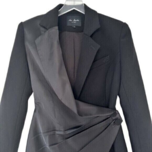 NWOT Nana Jacqueline Elora Blazer Black Gathered Satin Mini Dress Size M - Picture 4 of 13